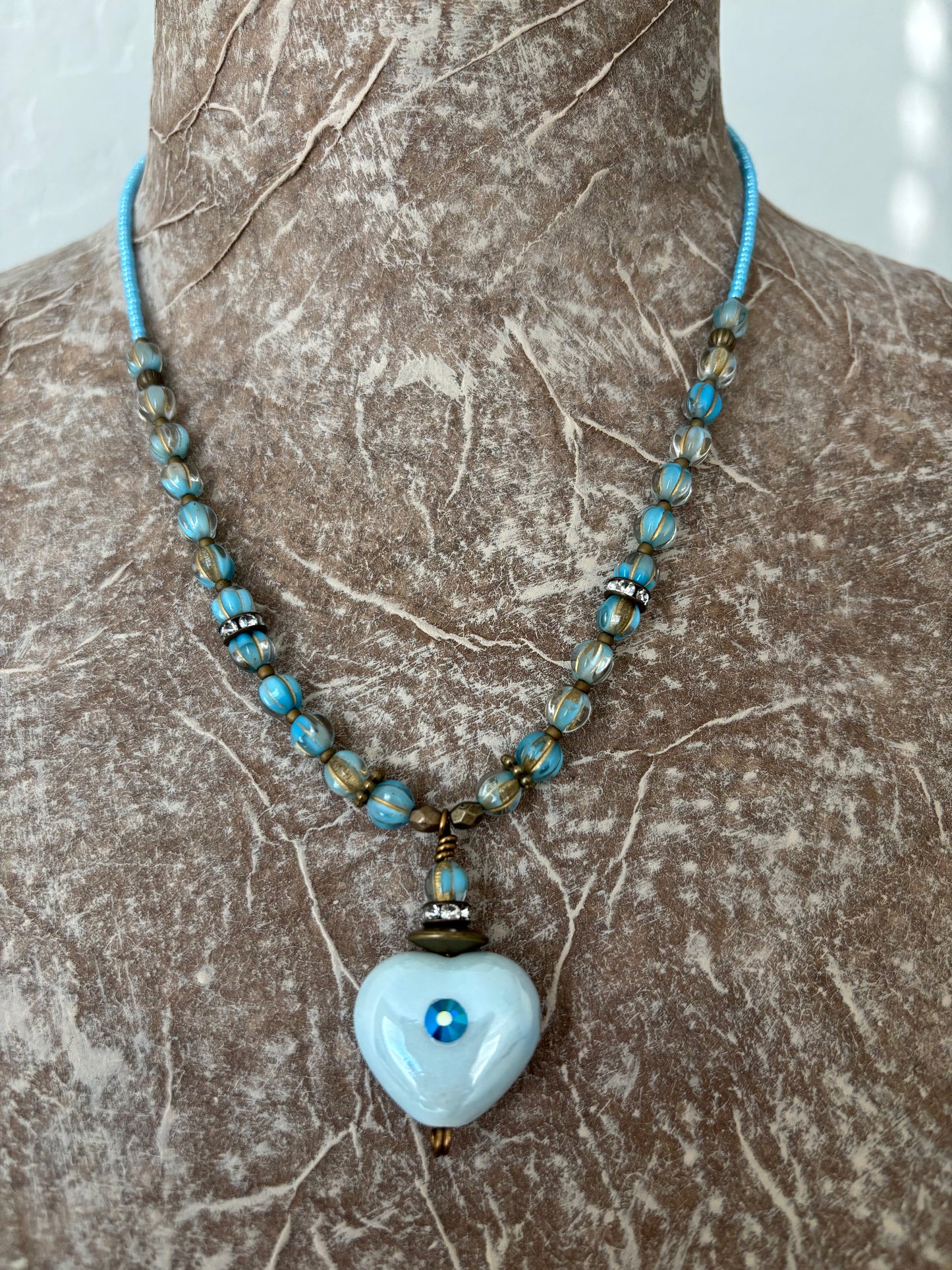 Ceramic Heart Czech Glass Necklace