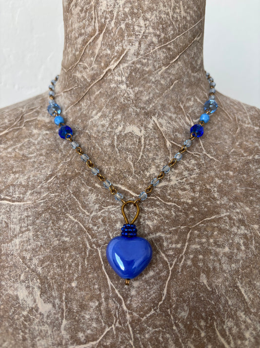 Ceramic Heart Czech Glass Necklace