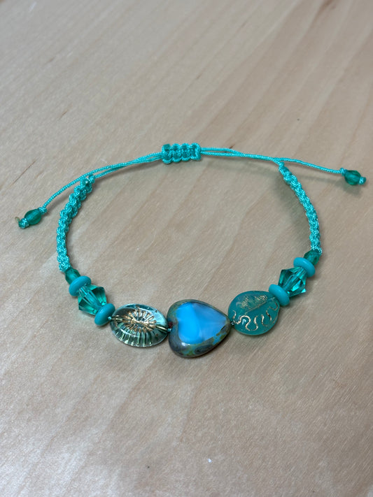 Adjustable Macrame Czech Glass Bracelet