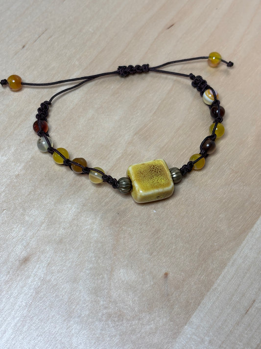 Adjustable Macrame Ceramic and Semiprecious Stone Bracelet